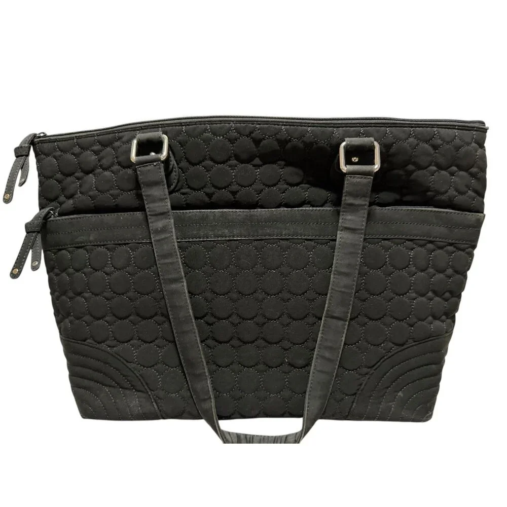 Vera Bradley Black Quilted Large Diaper Bag Changing Pad Floral Vinyl Interior - Picture 2 of 9